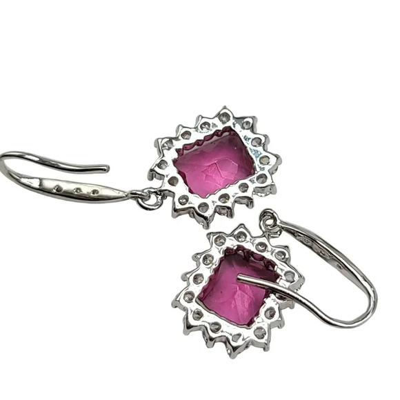 Pink Clear Glass Rhinestone Silver Plated Necklace Earring Set Chain is Sterling - Picture 5 of 6